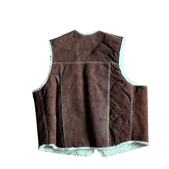 Western Vest Jacket Vintage 1970s Mens Brown Suede Faux Shearling Size XXL - Picture 2 of 14